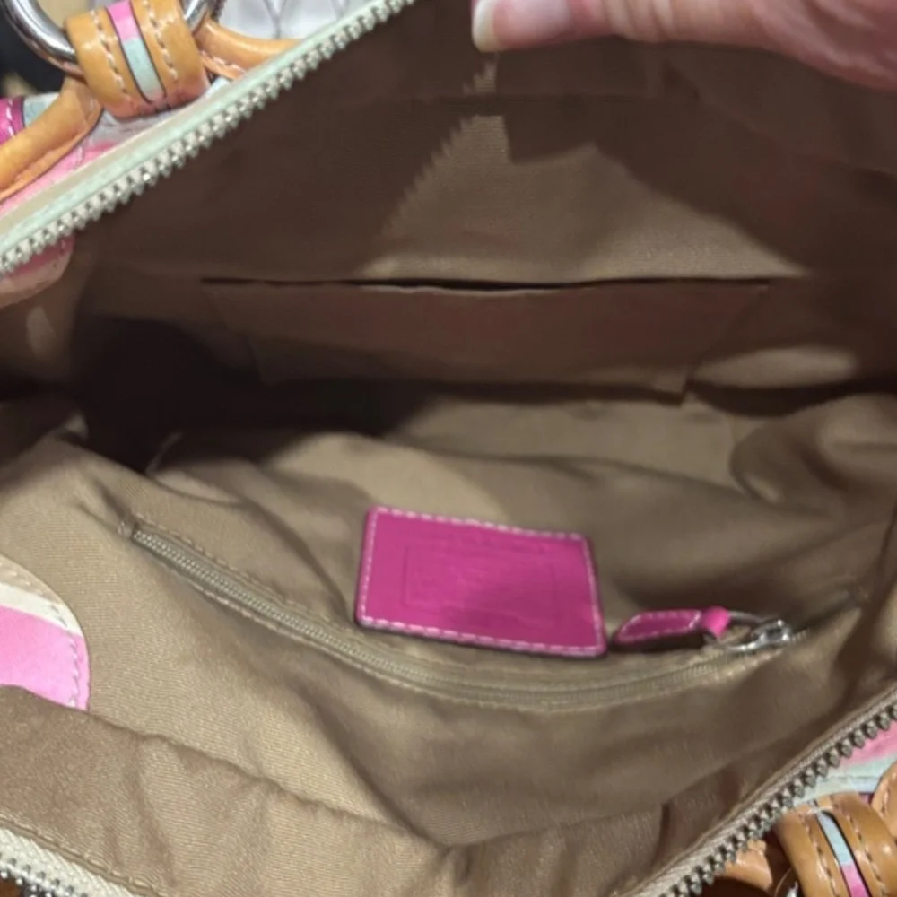 Coach Striped Signature Small Tote in Pink and Tan - Picture 12 of 12